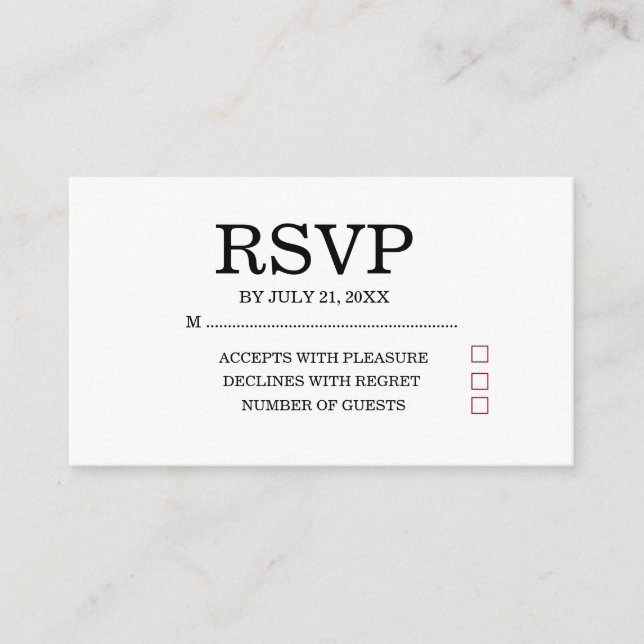 Cartão De Informações Simple Wedding RSVP Enclosure Card (Frente)