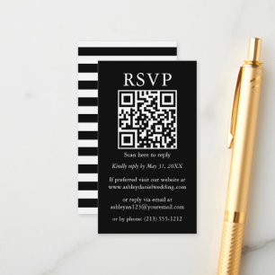 Cartão De Informações Simples Casamento Minimalista - Stripes Negras QR