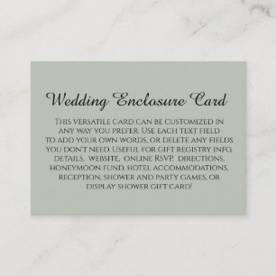 Cartão De Informações Simples Casamento Personalizado Leve Sage Verde