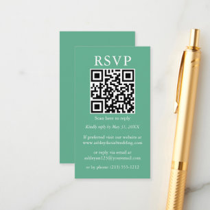 Cartão De Informações Simples de Casamento RSVP de QR Simples Neo Mint
