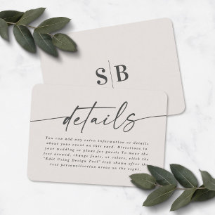 Cartão De Informações Simples Detalhes de Casamento Elegantes em Off-Whi