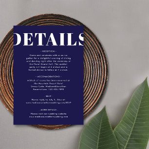 Cartão De Informações Simples Detalhes de Casamento Modernos em Azul Mar