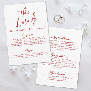 Cartão De Informações Simples Detalhes de Casamento Vermelhos Caprichoso