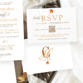 Cartão De Informações Simples Folhas de Outono Casamento Rústico QR RSVP