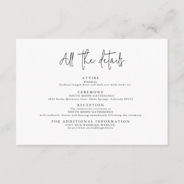 Cartão De Informações Simples Preto e Branco Moderno com Todos os Detalh (Frente)