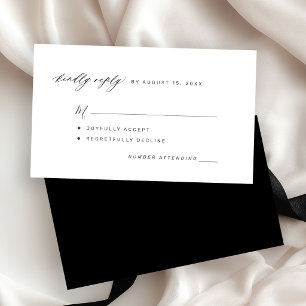 Cartão De Informações Simples preto e branco reproduzindo RSVP de casame
