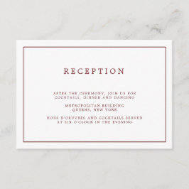 Cartão De Informações Simples Recepção de casamento Minimalista Branca