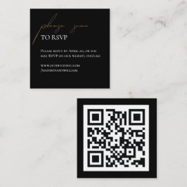 Cartão De Informações Simples RSVP de casamento em preto e branco com QR