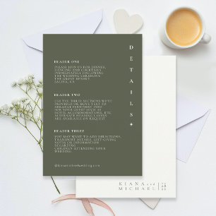 Cartão De Informações Simplesmente Chic Wedding Details Moss Green ID104