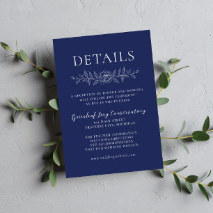 Cartão De Informações Simplicidade Floral 1 Azul Minimalista Casamento