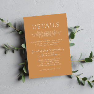 Cartão De Informações Simplicidade Floral 1 Laranja Apricot Casamento Mi