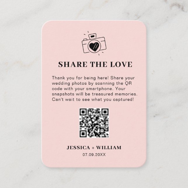 Cartão De Informações Sinal de QR code Minimal Share the Love (Frente)