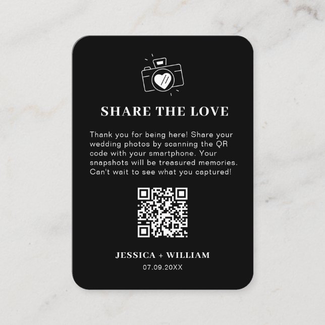 Cartão De Informações Sinal de QR code Minimal Share the Love (Frente)