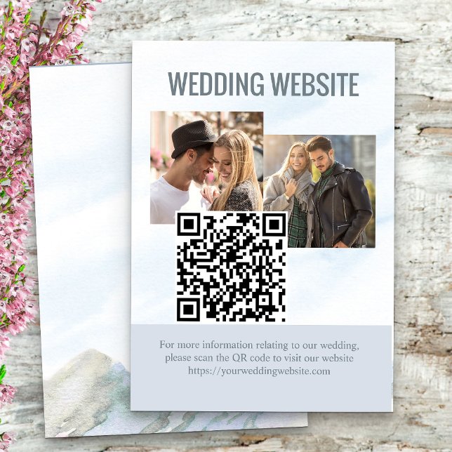 Cartão De Informações Site de Casamento 2 Foto QR Code Mountain Meadow (Wedding Website insert card with custom QR code and 2 photos from my Mountain Meadow collection)