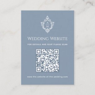 Cartão De Informações Site de Casamento Azul Empoeirado Código QR Brasão