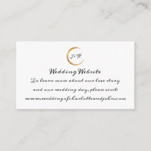 Cartão De Informações Site de casamento Black White Monograma Dourado M