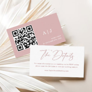Cartão De Informações Site de Casamento Branco Elegante e Rosa Dusty