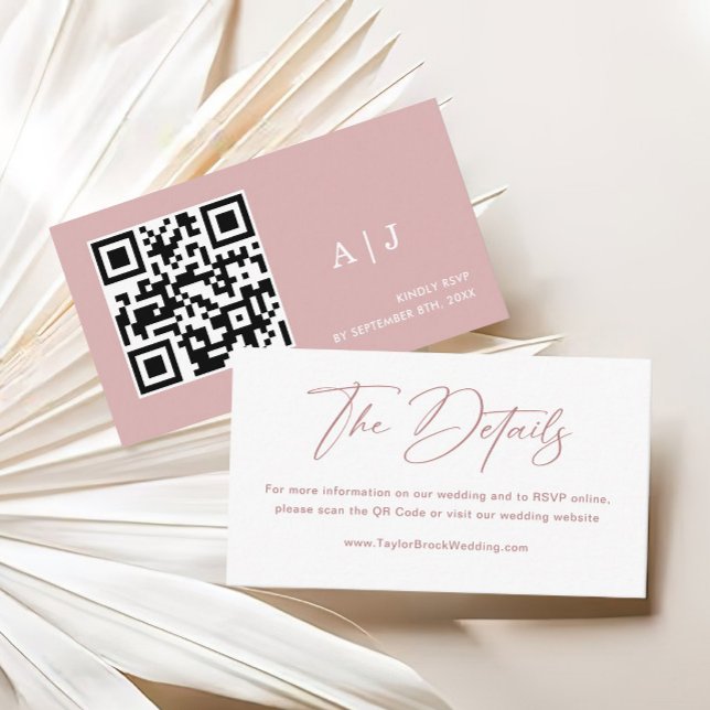 Cartão De Informações Site de Casamento Branco Elegante e Rosa Dusty (Criador carregado)
