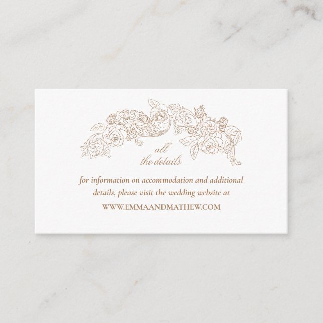 Cartão De Informações Site de Casamento Brown do Ouro Elegante (Frente)