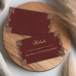 Cartão De Informações Site de Casamento Burgundy Vintage Elegante Dourad