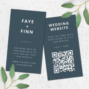 Cartão De Informações Site de Casamento   Código QR Escandinavo Azul-Es