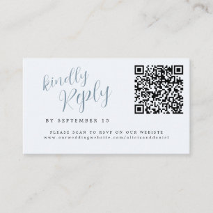 Cartão De Informações Site de casamento com código QR azul empoeirado pa