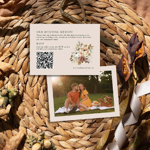 Cartão De Informações Site de casamento com código QR de foto floral rús