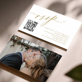 Cartão De Informações site de casamento com foto em ouro moderno código