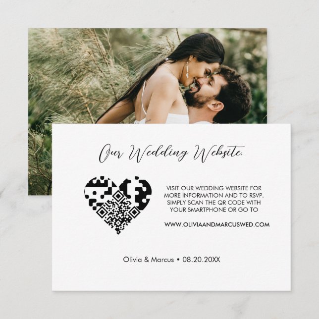 Cartão De Informações Site de casamento com foto personalizada código QR (Frente/Verso)