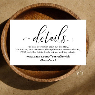Cartão De Informações Site de Casamento com Letra Preta Elegante Moderna