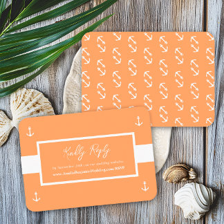 Cartão De Informações Site de Casamento com Padrão Náutico Laranja RSVP