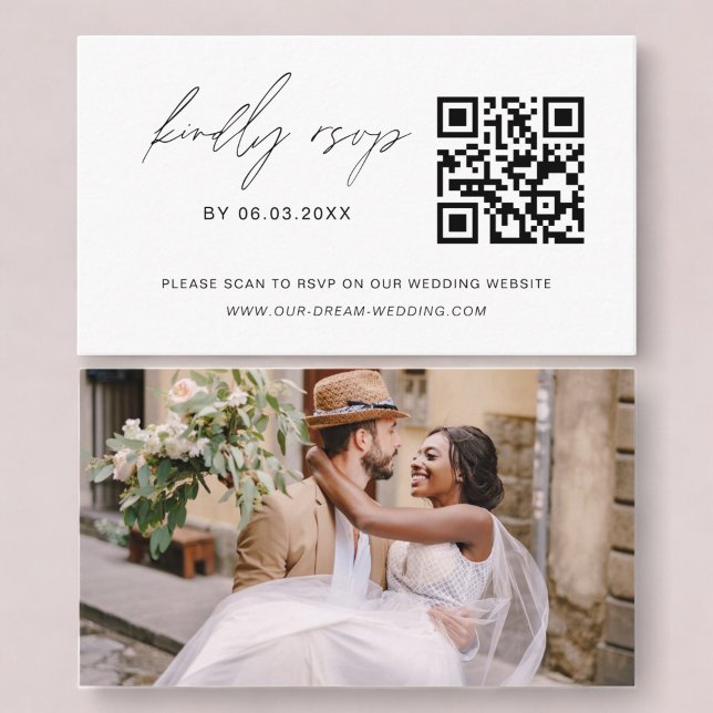 Cartão De Informações Site de casamento com QR Code de orçamento minimal (Criador carregado)