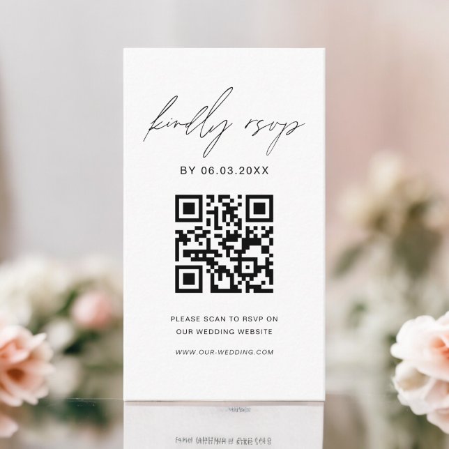 Cartão De Informações Site de casamento com QR Code de orçamento minimal (Criador carregado)