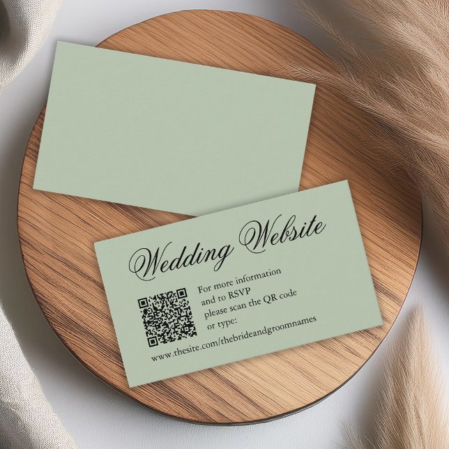 Cartão De Informações Site de Casamento com QR Code em Caligrafia Verde  (Criador carregado)