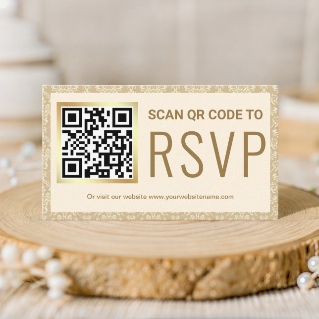 Cartão De Informações Site de Casamento com QR Code para RSVP em Damasco (Criador carregado)