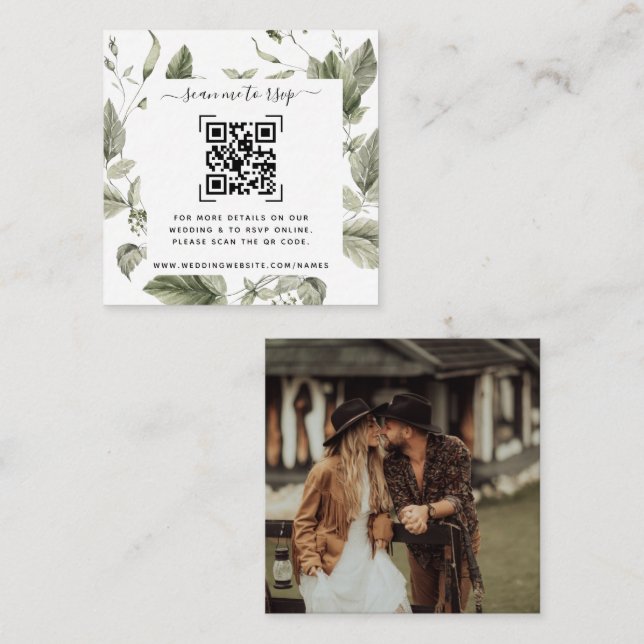 Cartão De Informações Site de Casamento com Verde | Código QR (Frente/Verso)