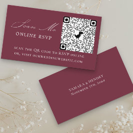 Cartão De Informações Site de Casamento de Borgonha com Código QR de RSV