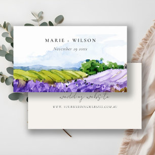 Cartão De Informações Site de Casamento de Campos de Lavanda de Aquarela