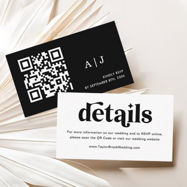 Cartão De Informações Site de Casamento de Disco Preto e Branco (Criador carregado)