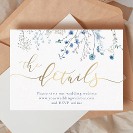 Cartão De Informações Site de Casamento de Flores Selvagens Azul