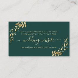 Cartão De Informações Site de Casamento de Folhagem do Ouro Verde Chic E