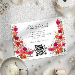 Cartão De Informações Site de Casamento de Jardim Floral Rosa e Laranja
