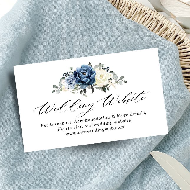 Cartão De Informações Site de Casamento de Marfim do Marinho Azul Dusty (Dusty Blue Navy Champagne Ivory Wedding Website Enclosure Card)