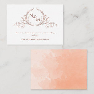 Cartão De Informações Site de Casamento de Peach Watercolor Monogramas