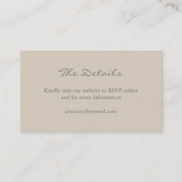 Cartão De Informações Site de Casamento de Script Beige Taupe Minimalist