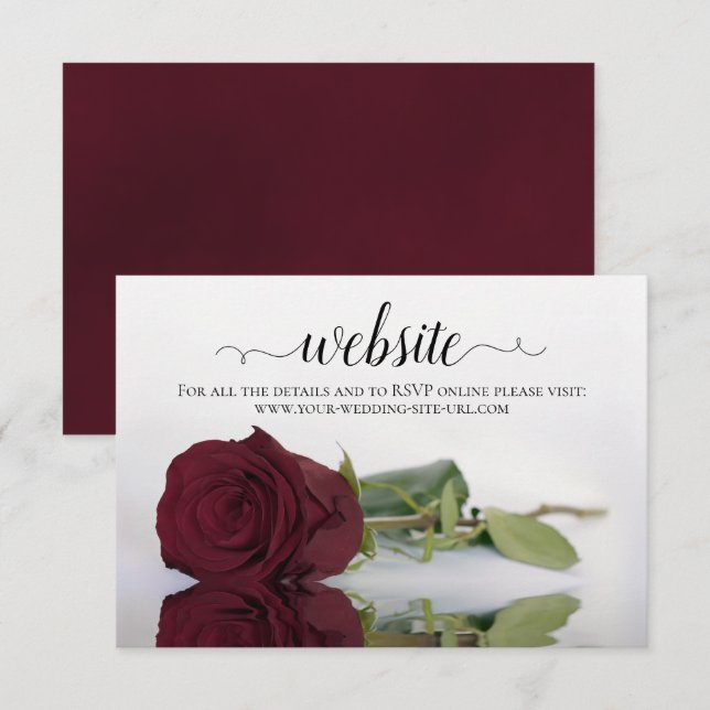 Cartão De Informações Site de Casamento Elegante de Rosa Burgundy de Lon (Frente/Verso)
