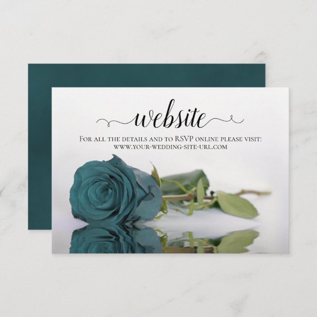 Cartão De Informações Site de Casamento Elegante de Teal ou Turquoise Ro (Frente/Verso)