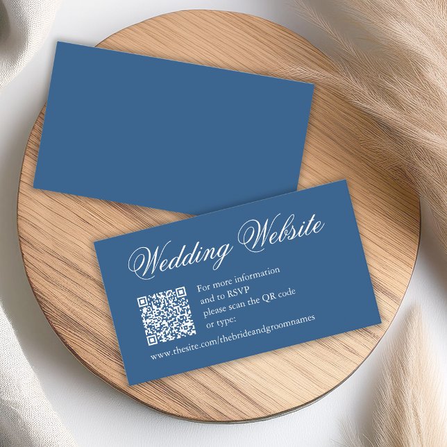 Cartão De Informações Site de Casamento em Azul Clássico com Código QR e (Criador carregado)