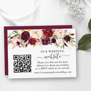Cartão De Informações Site de Casamento Floral Borgonha Aquarela QR