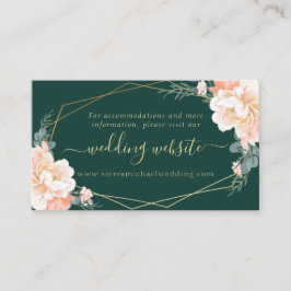 Cartão De Informações Site de Casamento Floral Dourado do Peach Verde Es